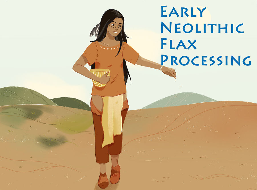 A Neolithic woman sowing flax seeds